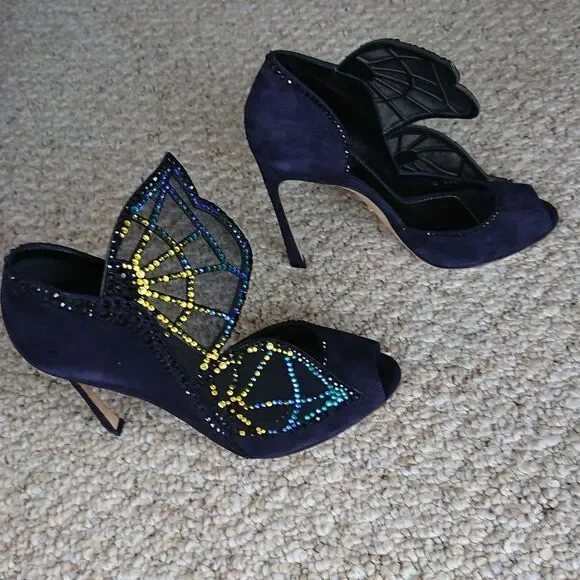 Sergio Rossi Poetic Surrealism night blue butterfly suede heels size 6.5 - Picture 3 of 16